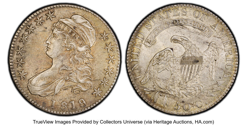 1819/8 50c Large 9, Flat Top 1s, O-106 MS thumbnail 2