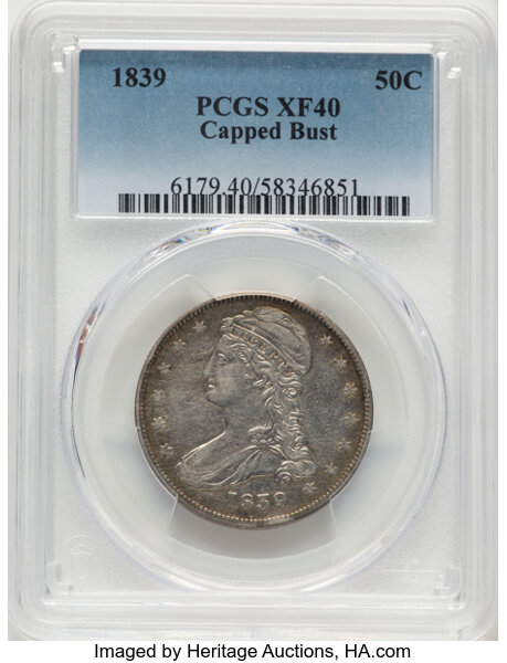 1839 50c Reeded Edge, Large Letters Reverse, GR-5 MS thumbnail 2