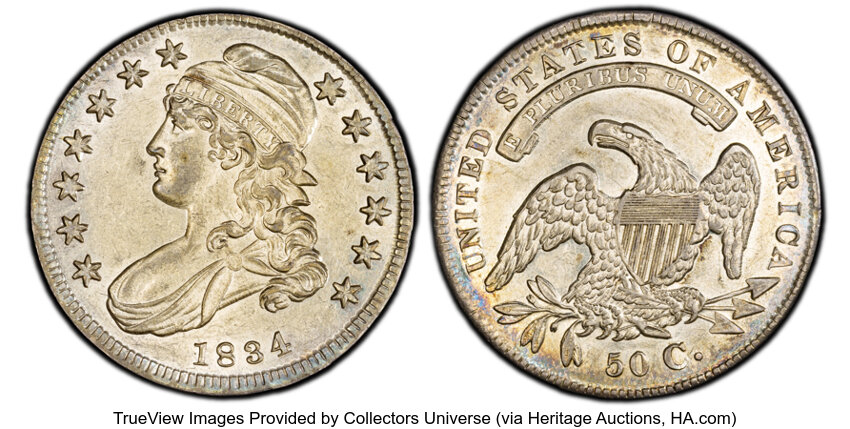 1834 50c Small Date, Small Letters, O-109 MS thumbnail 2