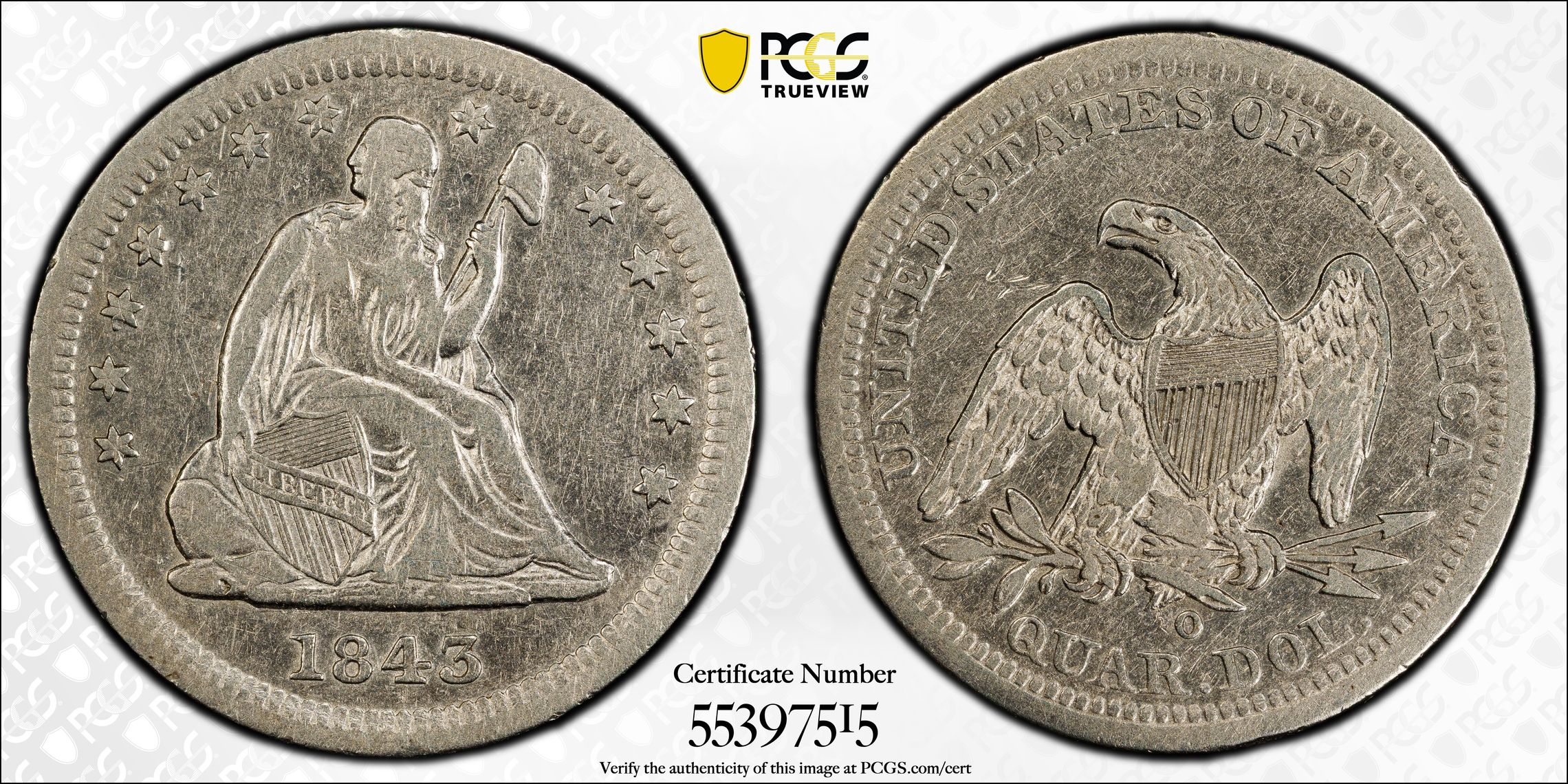 1843-O 25c Small O VF30 CAC thumbnail 24