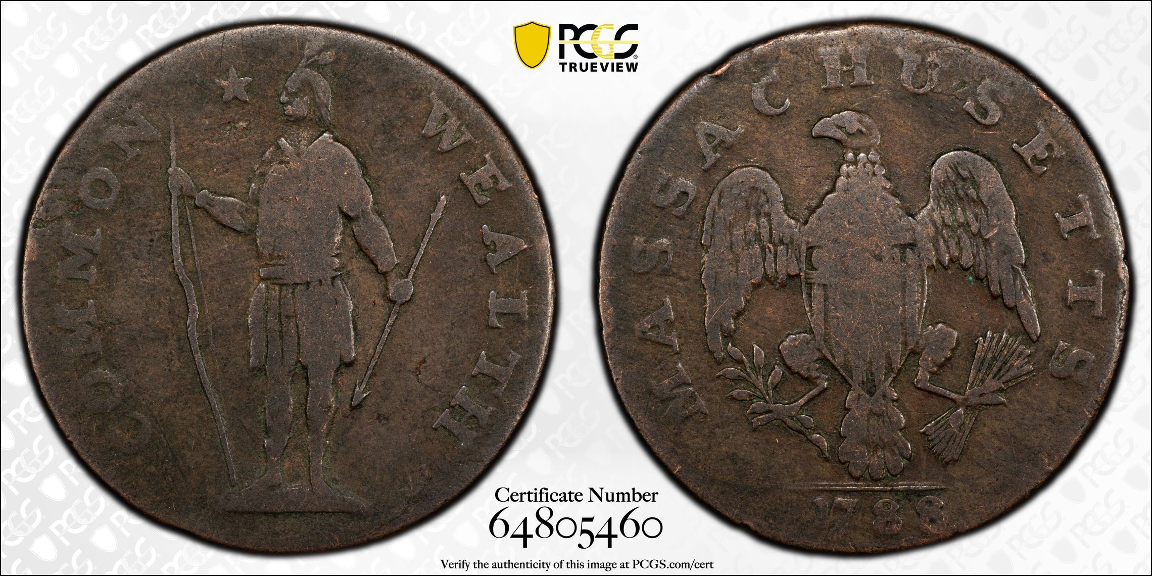 1788 Cent Massachusetts, No Period MS BN thumbnail 6