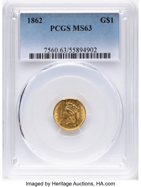 Image for Liberty Gold Dollar G$1 Type 3, 1856-1889 [Type] MS63