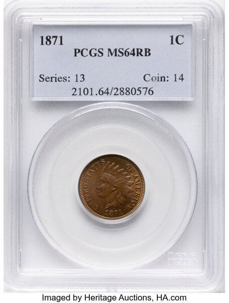 1871 1c 1 in Denticles, S-5 MS RB thumbnail 2