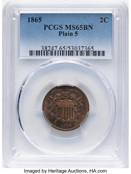 2-Cent Piece 2c 1864-1872 MS BN [Type] MS67 BN CAC thumbnail 3