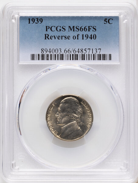 1939 5c Reverse of 1940, Doubled Die Obverse, FS-101 MS FS MS66 FS thumbnail 3