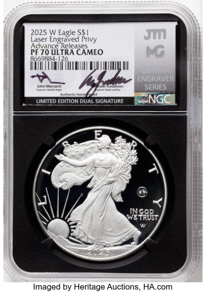 2025-W $1  Silver Eagle, Laser Privy PR DCAM thumbnail 4