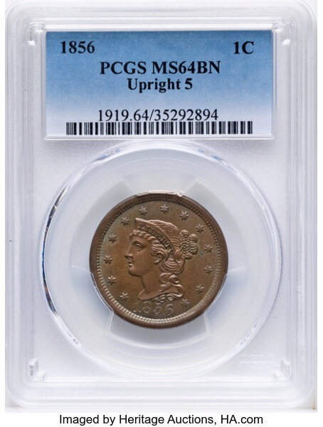 1856 1c Upright 5, N-10 MS BN thumbnail 2