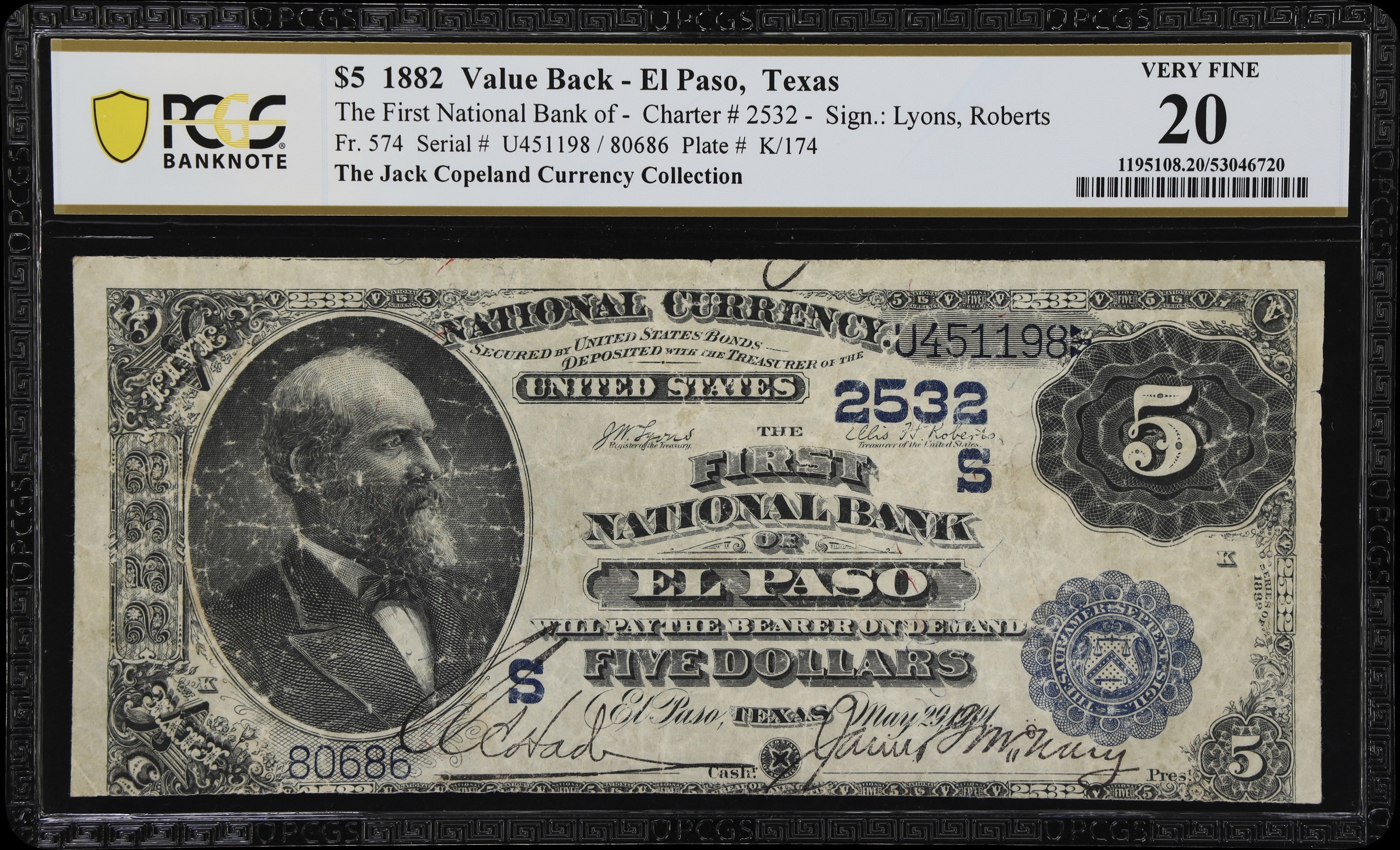 1882 $5  2nd Charter Period, 3rd Issue, Value Back (Fr. 574) thumbnail 7