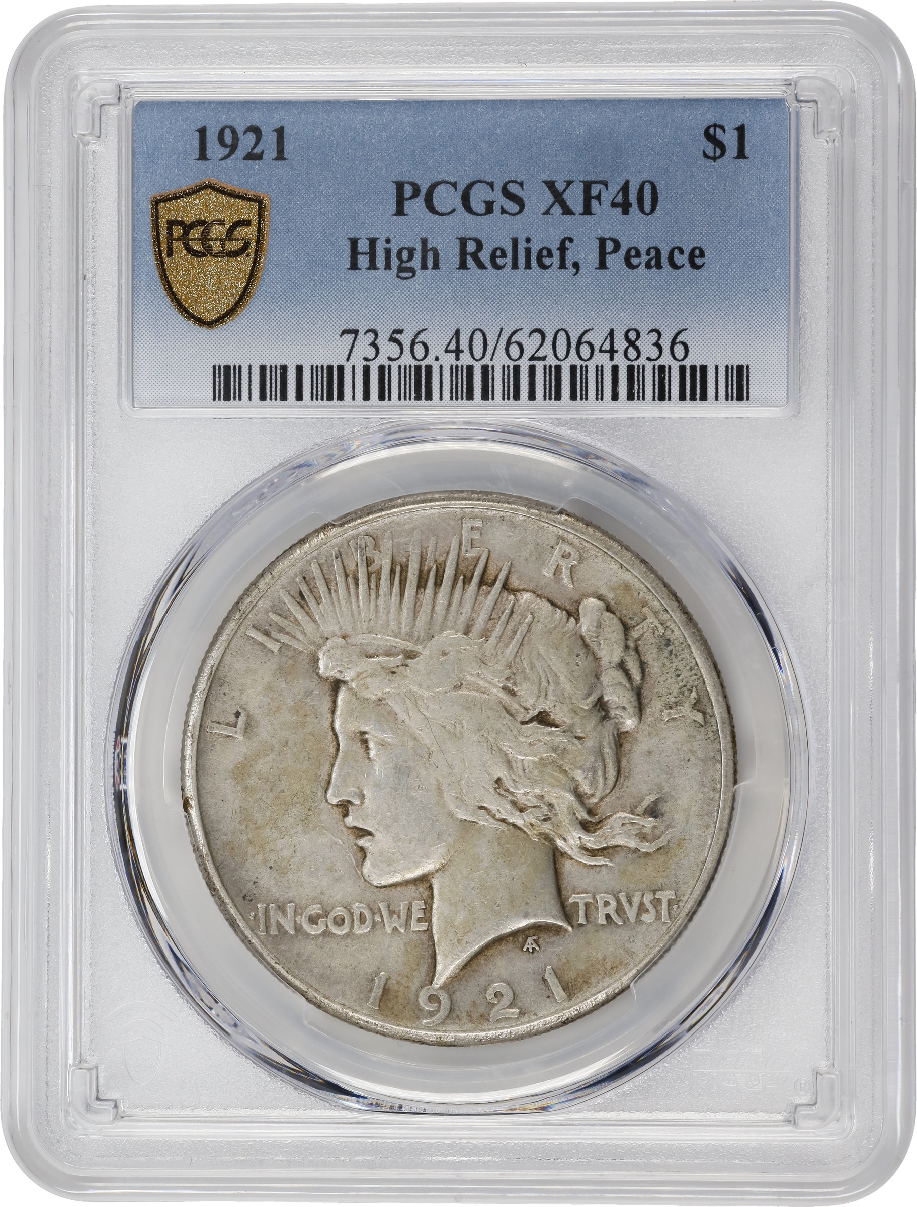 1921 $1  Peace, High Relief XF40 CAC thumbnail 3