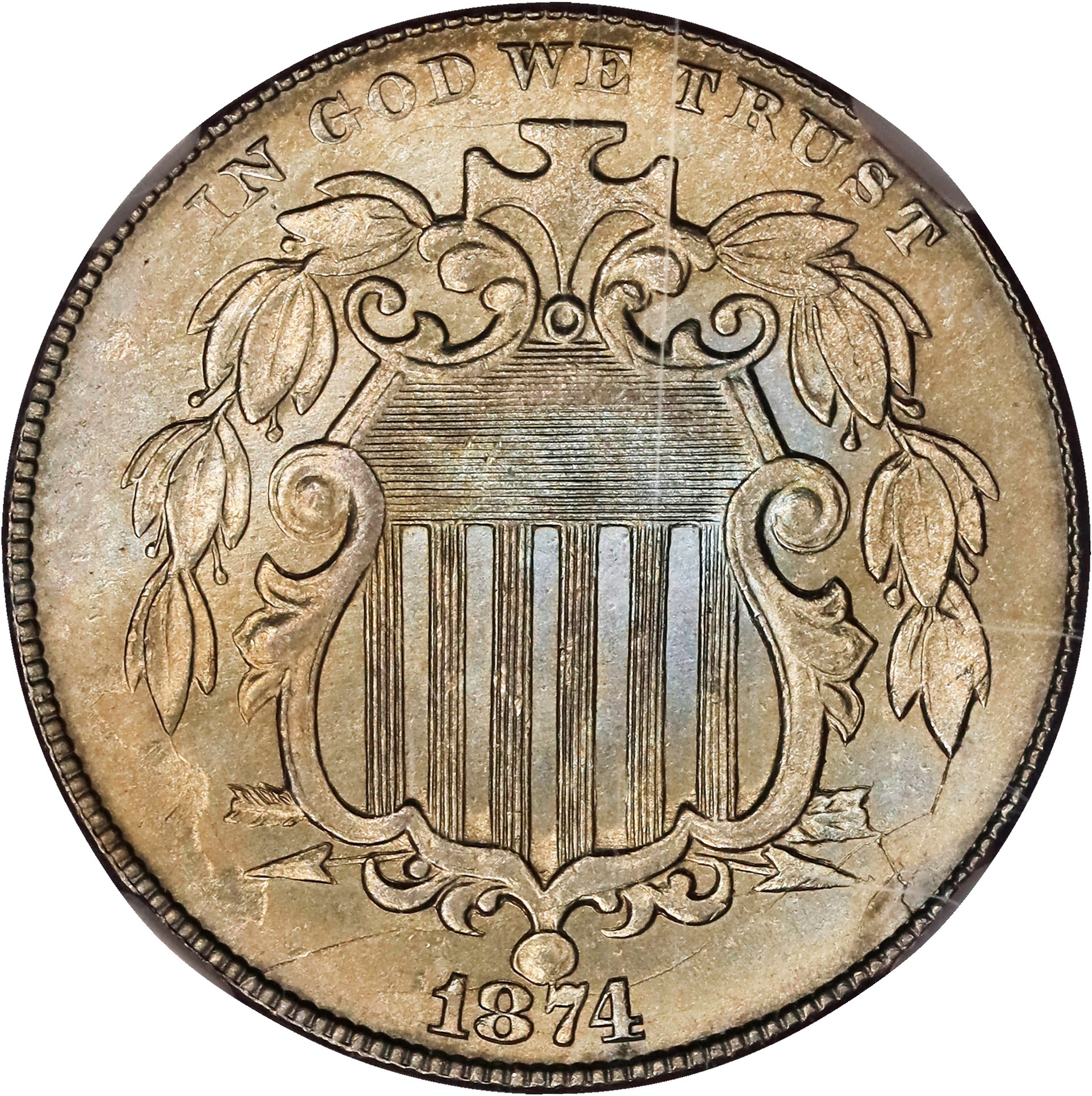 1874 5c Doubled Die Obverse, FS-104 MS thumbnail 2