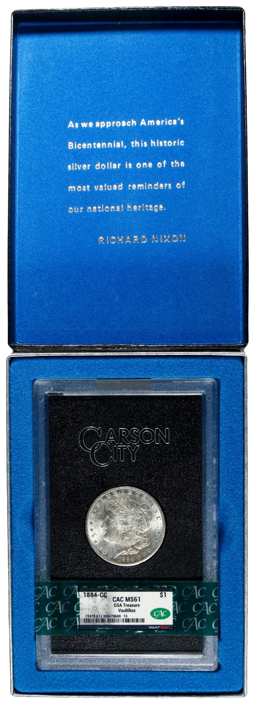 Morgan $1  Carson City Mint, GSA Hoard Hard package [Type] MS61 CAC thumbnail 4