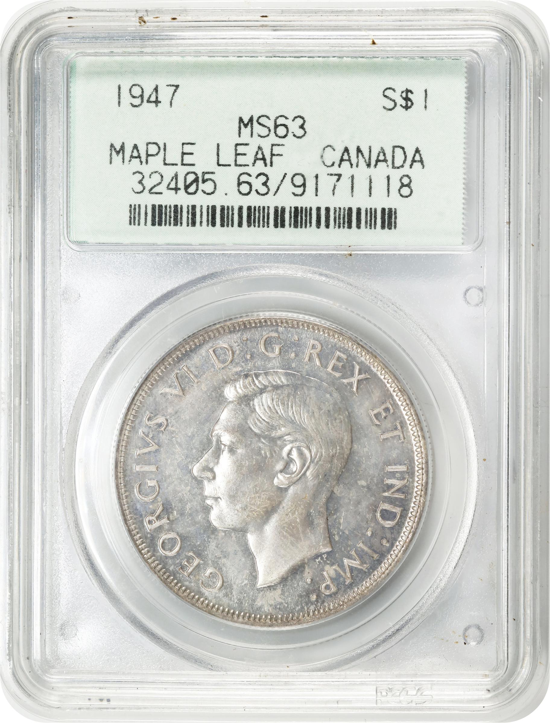 1947 S$1 Maple Leaf MS (KM-37) thumbnail 15