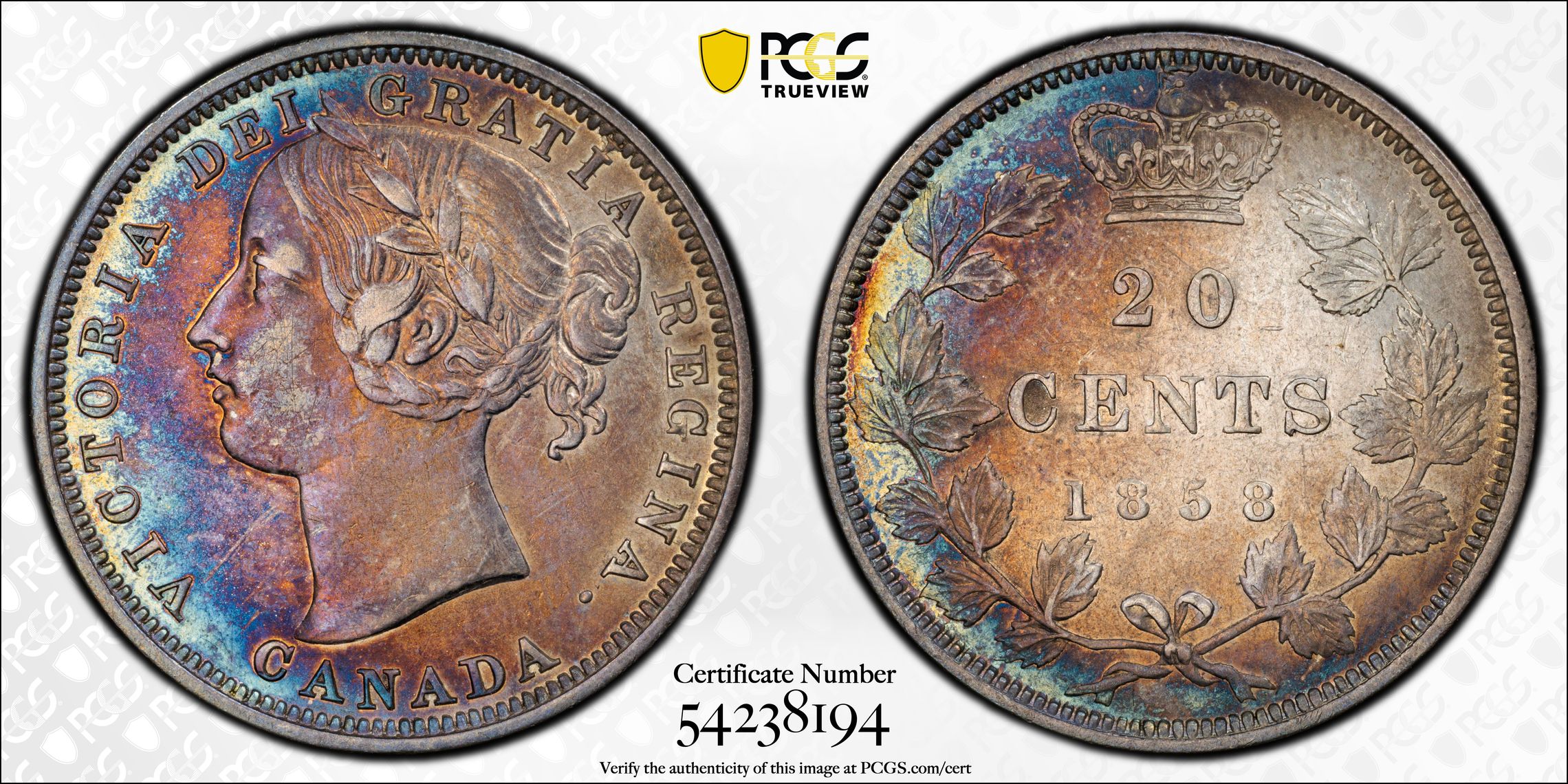 1858 20c Province of Canada, Coin Turn ↑↓ MS thumbnail 11