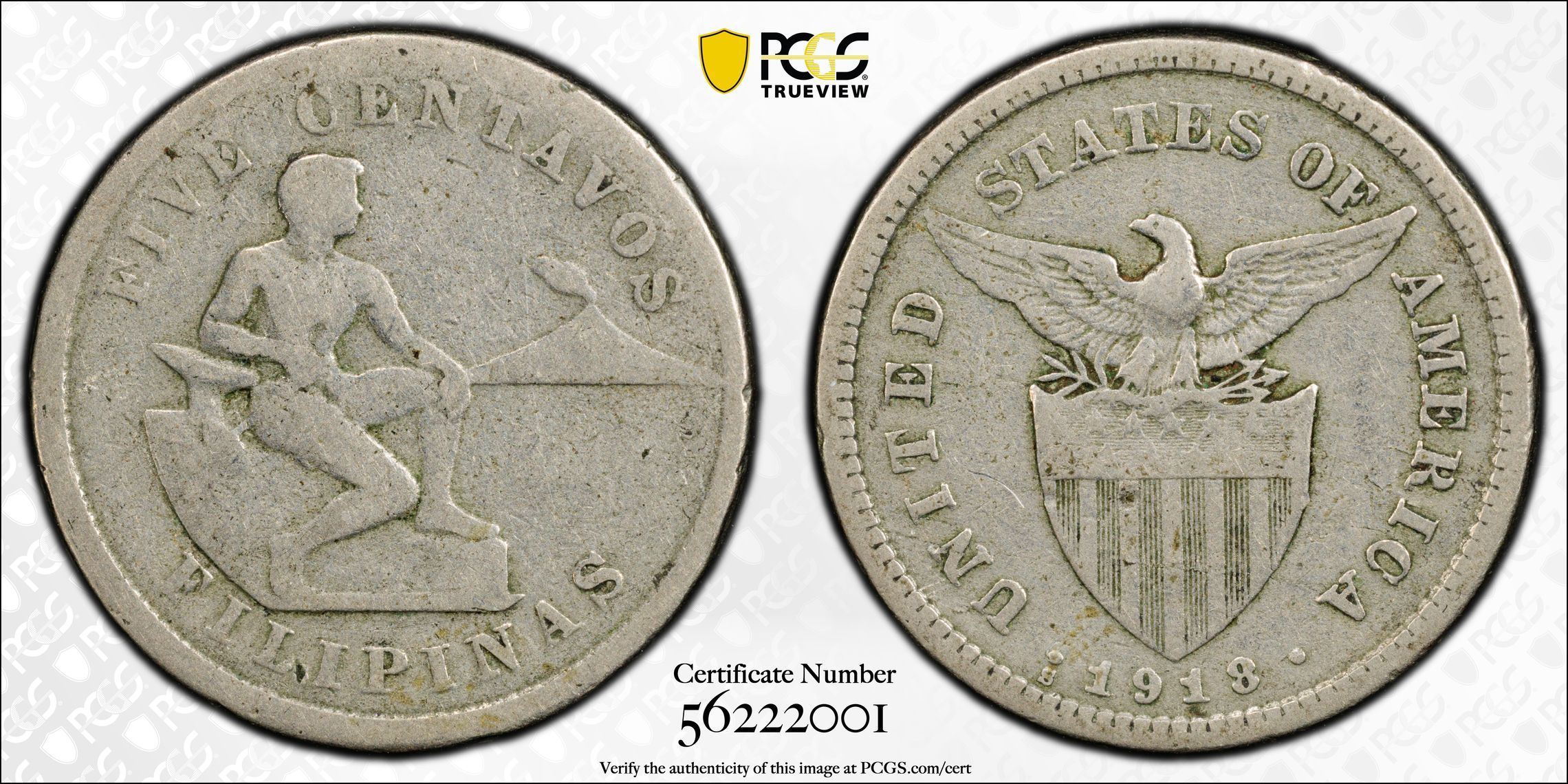 1918-S 5c U.S. Philippines, Mule, Allen-4.08b, FS-901 MS thumbnail 8