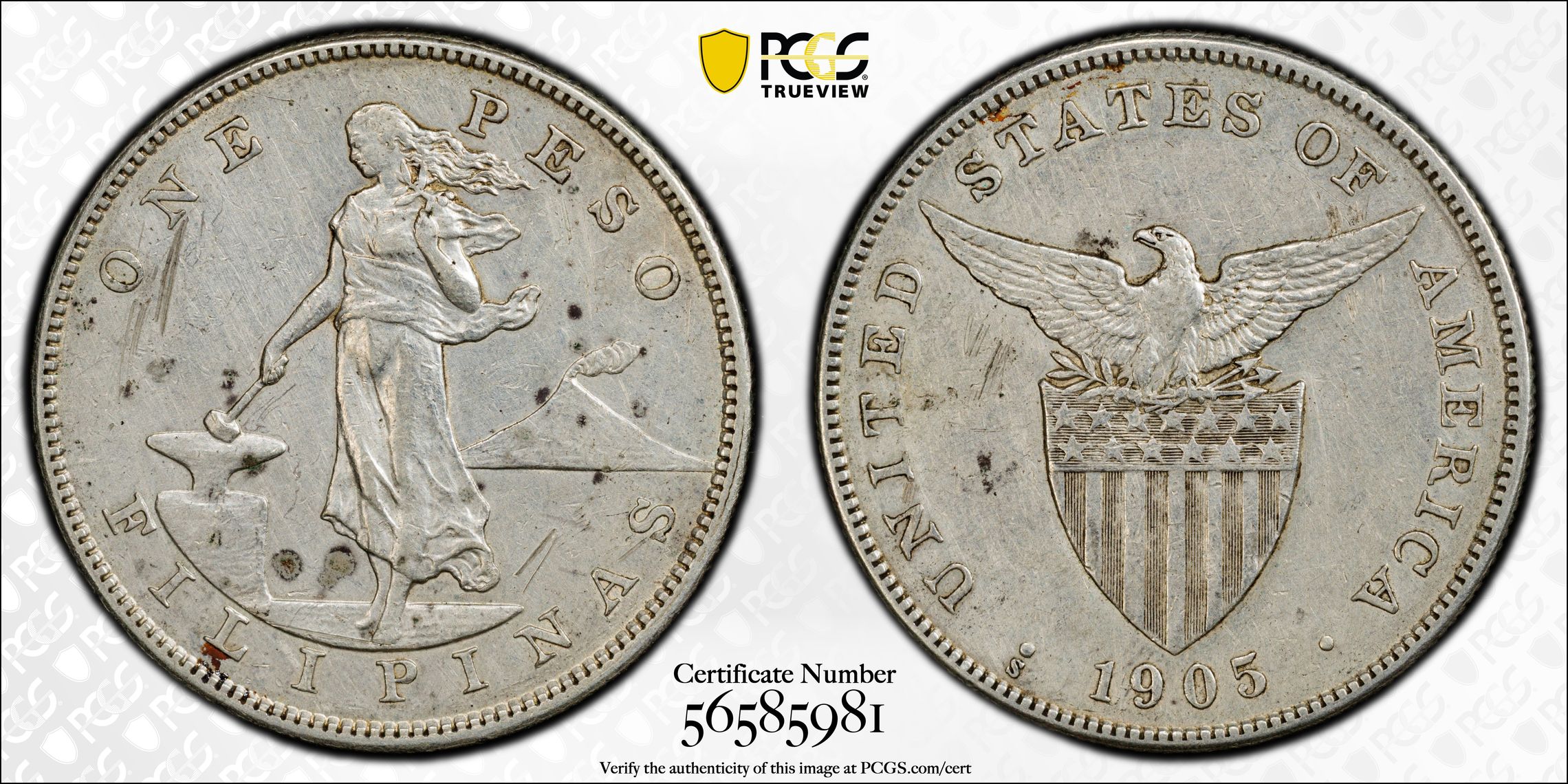 1905-S Peso U.S. Philippines, Curved Serif, Allen 16.06 MS thumbnail 20