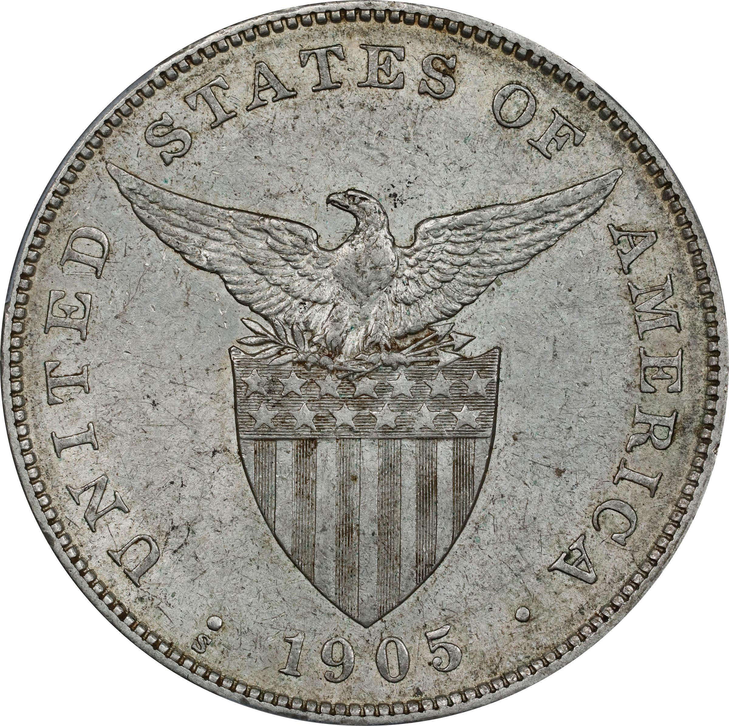 1905-S Peso U.S. Philippines, Curved Serif, Allen 16.06 MS thumbnail 18