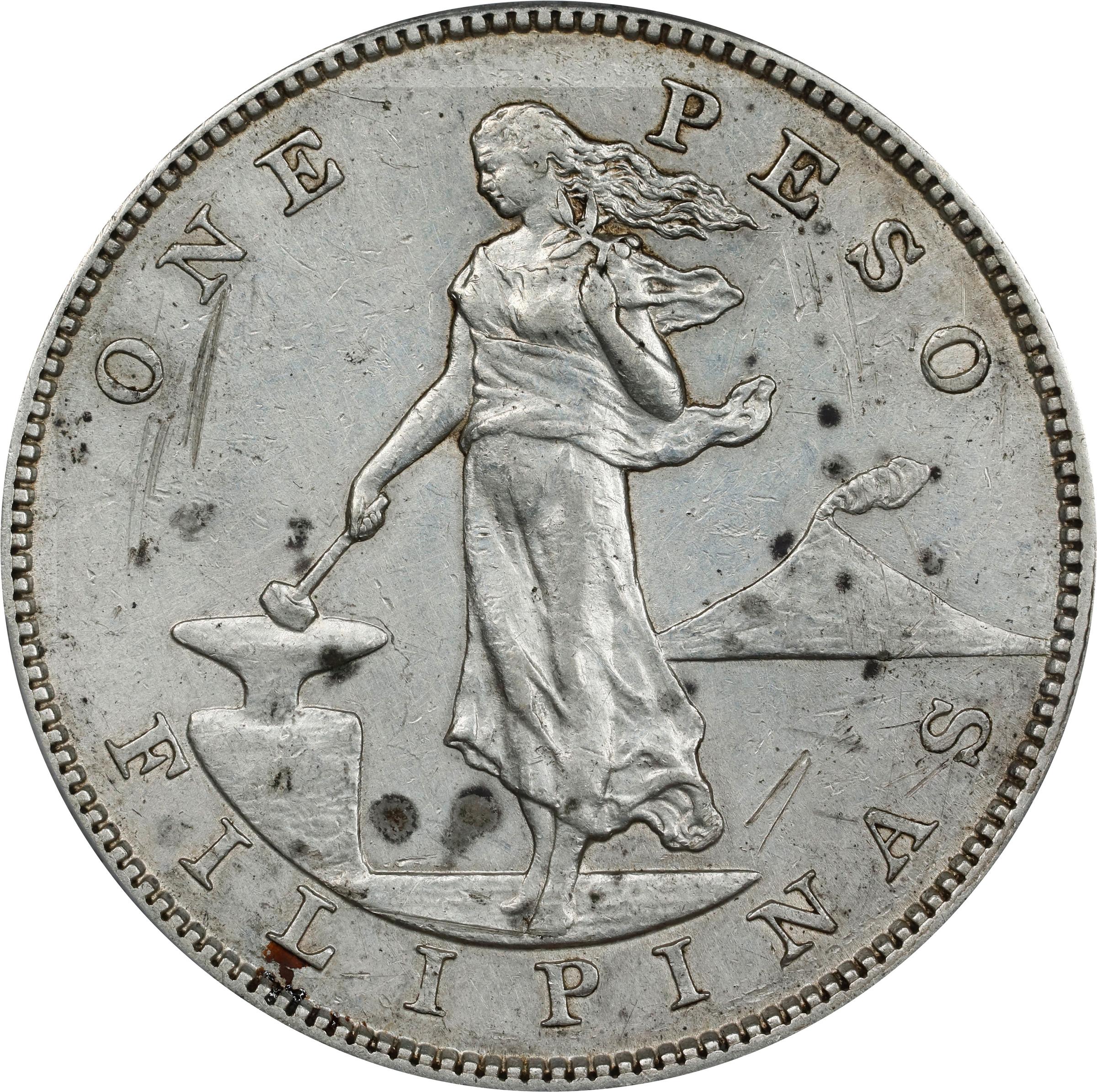 1905-S Peso U.S. Philippines, Curved Serif, Allen 16.06 MS thumbnail 7
