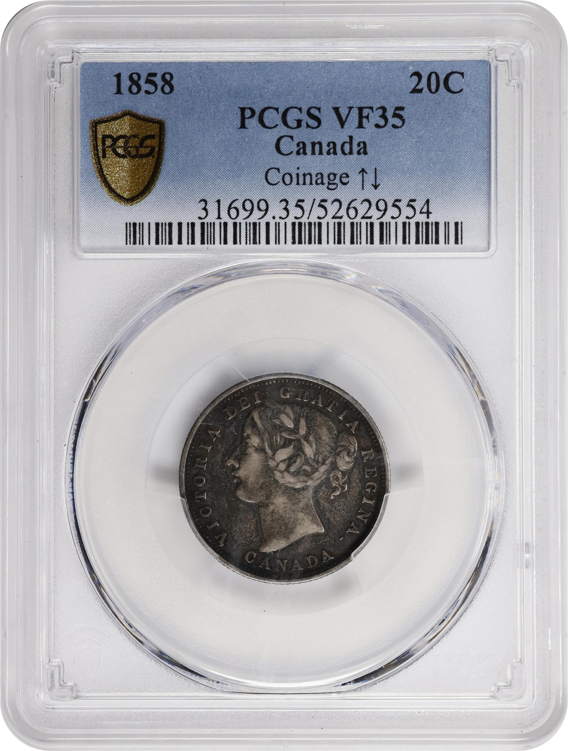 1858 20c Province of Canada, Coin Turn ↑↓ MS thumbnail 18
