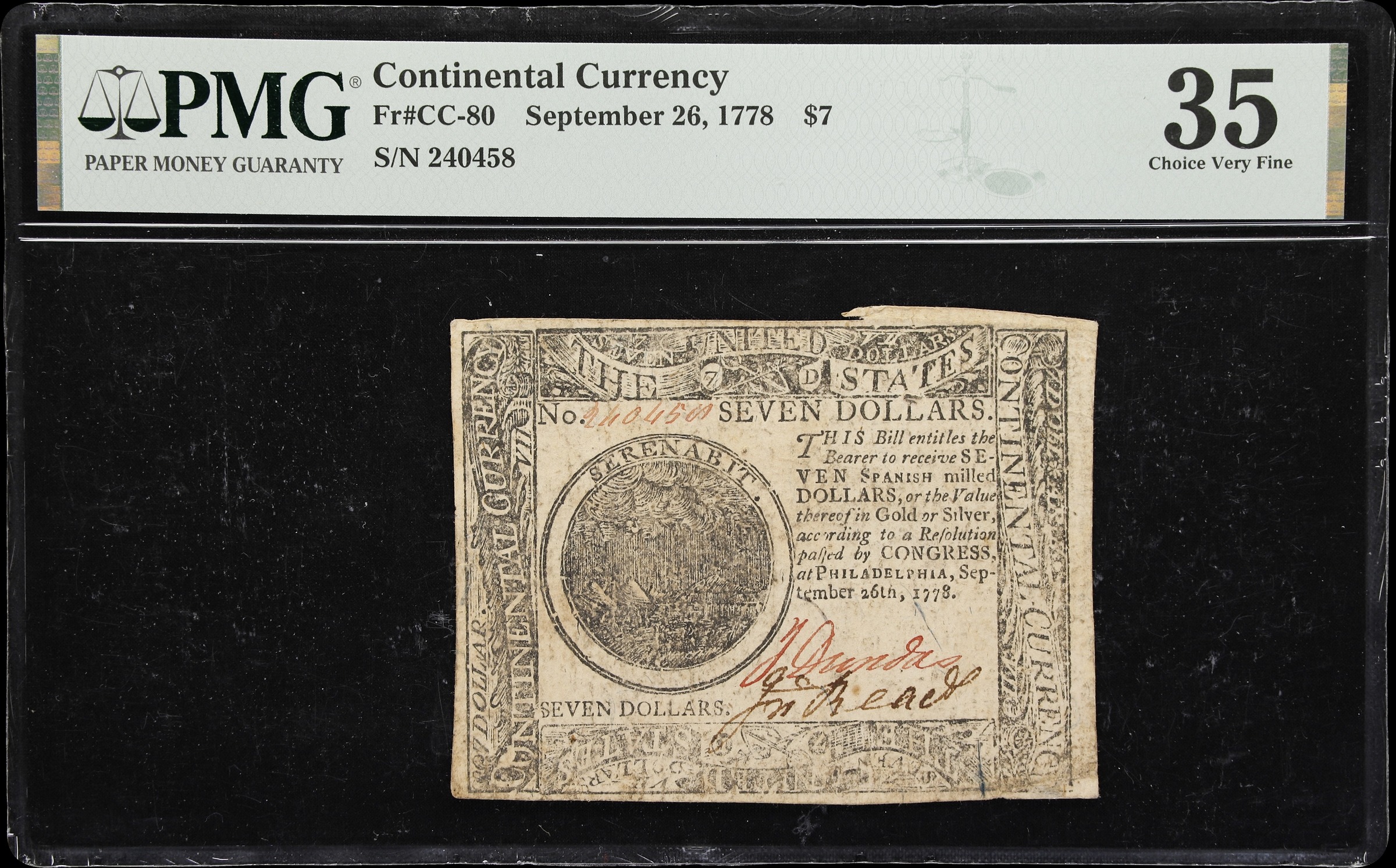 Sep 26, 1778 $7  Continental Congress (Fr. CC80) thumbnail 3