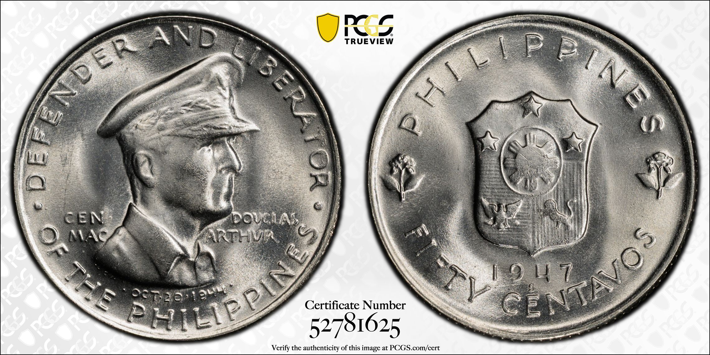 1947-S 50c U.S. Philippines, MacArthur MS thumbnail 12
