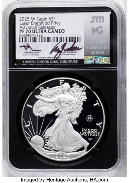 2025-W $1  Silver Eagle, Laser Privy PR DCAM thumbnail 3