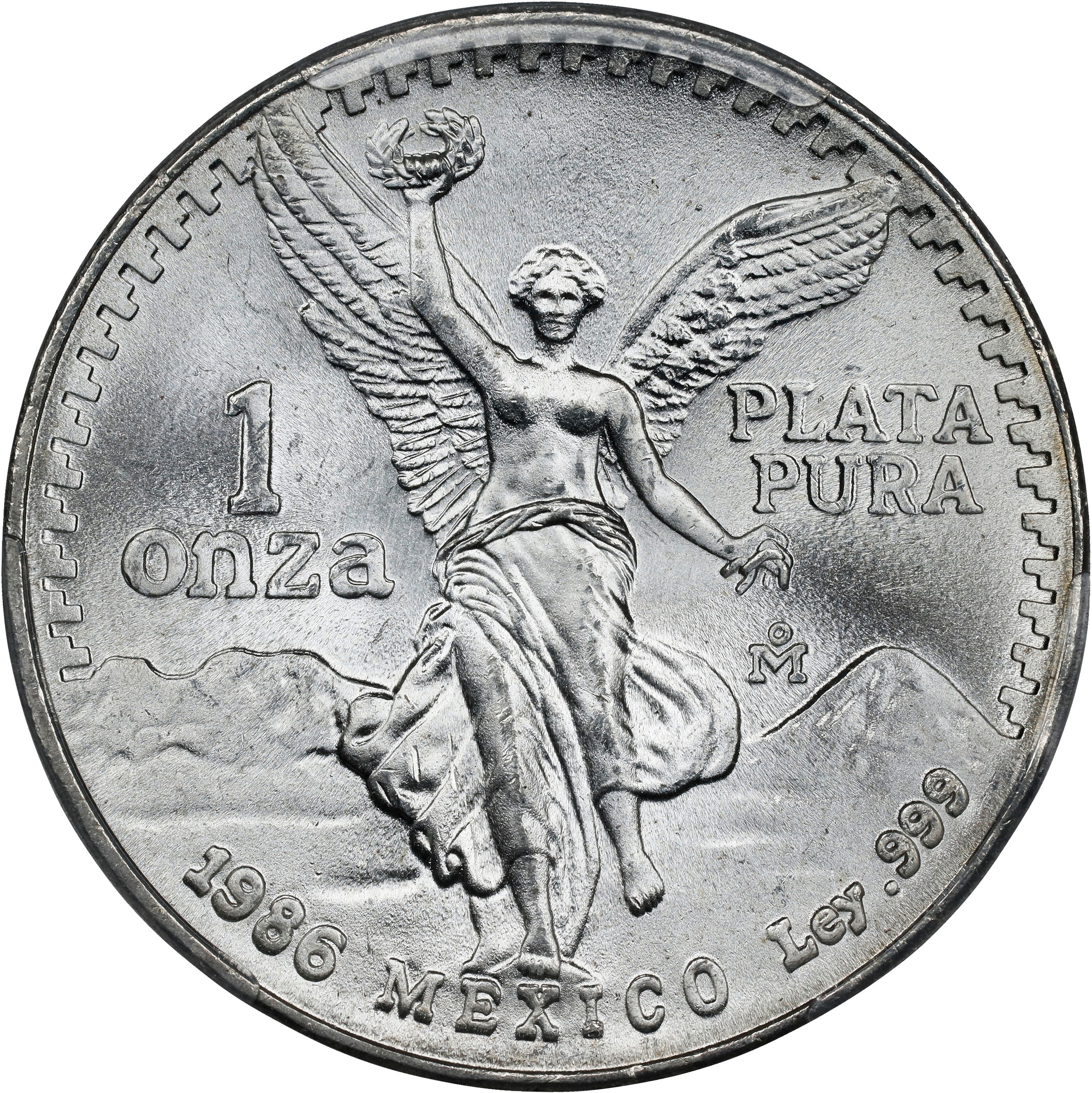 1986-Mo 1 Onza Libertad, Silver MS (KM-494.1) thumbnail 3