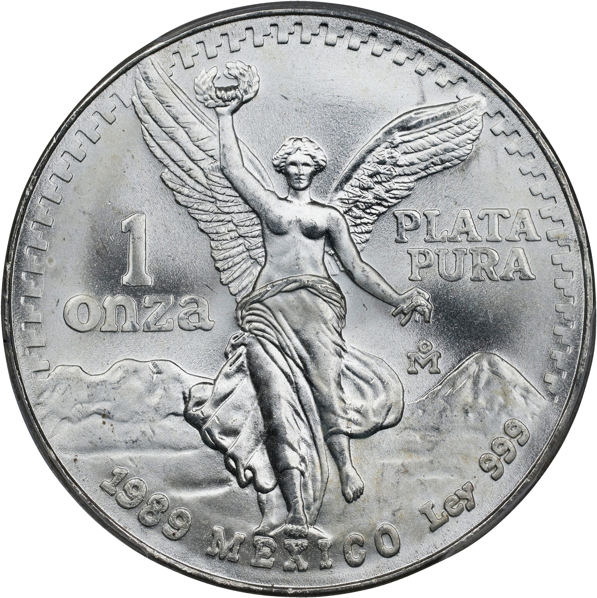1989-Mo 1 Onza Libertad, Silver, Without Dot MS (KM-494.1) thumbnail 3