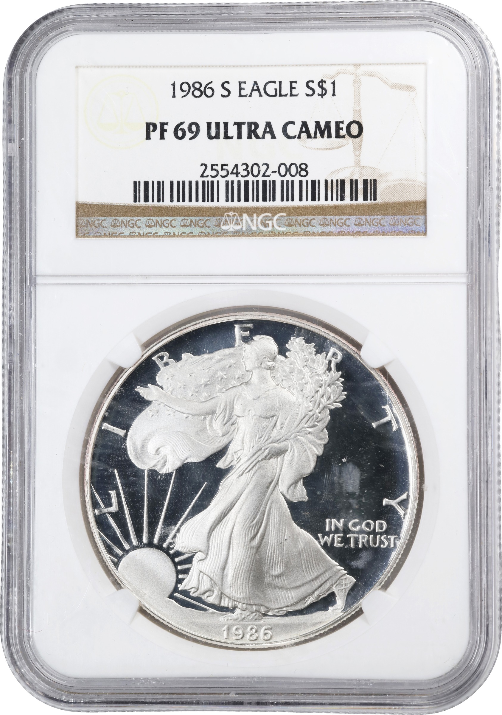 Image for 1986-S $1  Silver Eagle PR DCAM OGP
