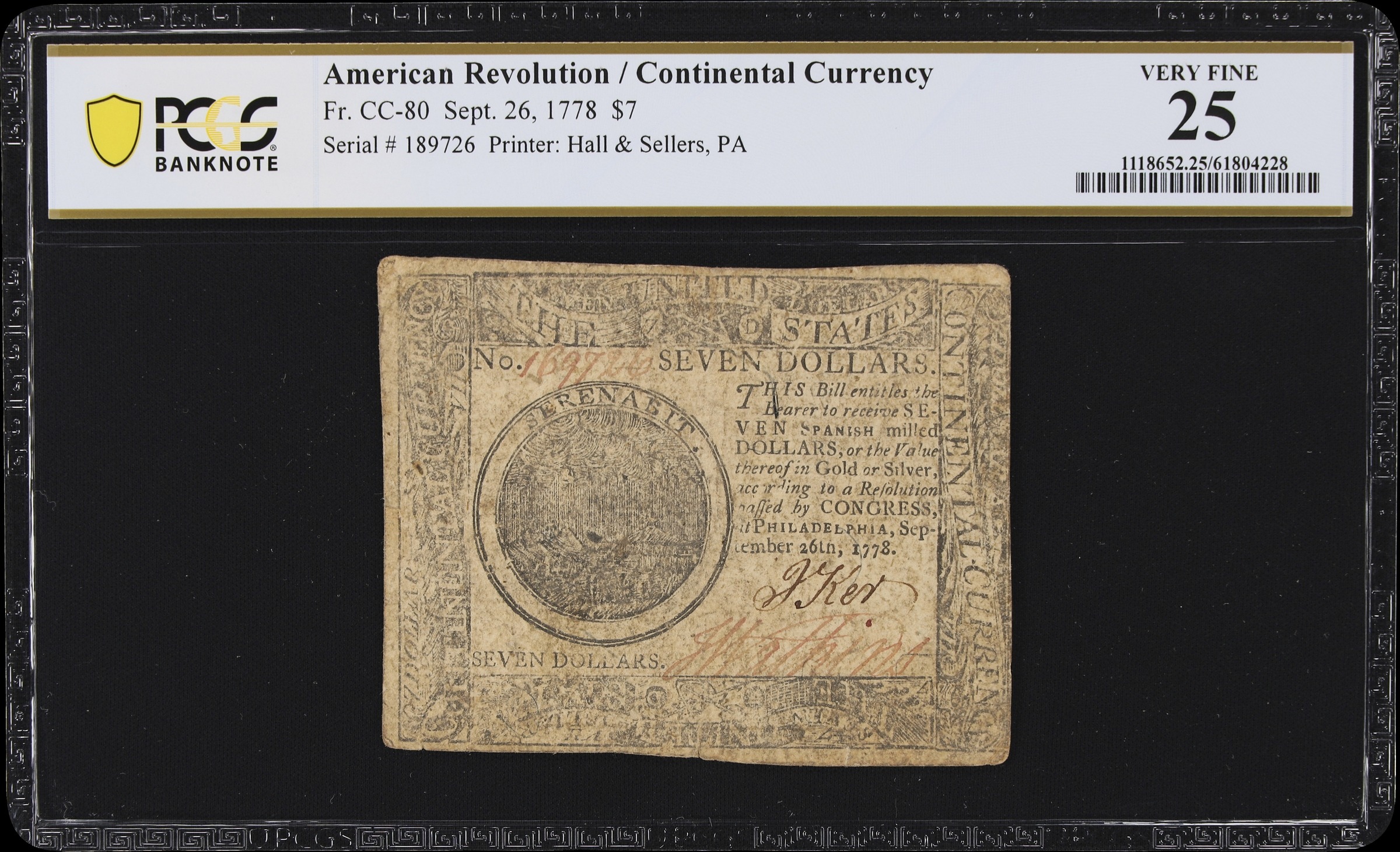 Sep 26, 1778 $7  Continental Congress (Fr. CC80) thumbnail 2