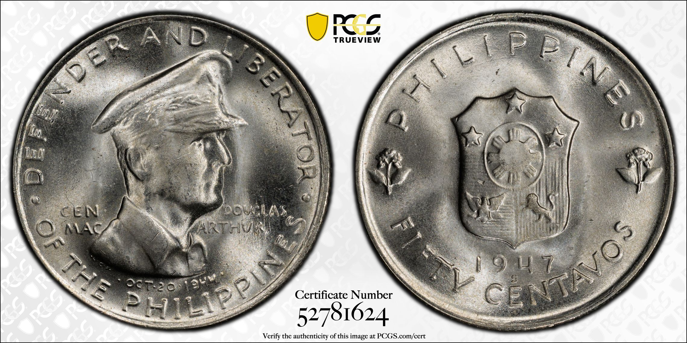 1947-S 50c U.S. Philippines, MacArthur MS thumbnail 10
