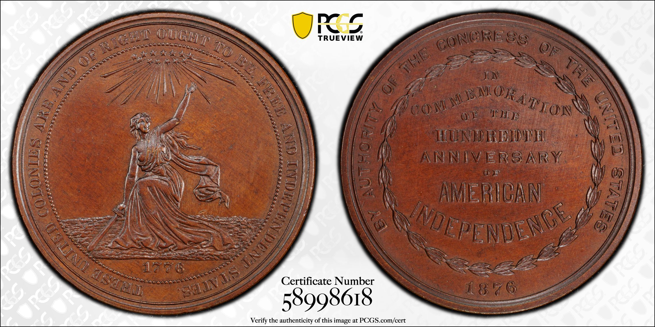 1876 SC$1 U.S. Centennial, Bronze, HK-21 MS thumbnail 8