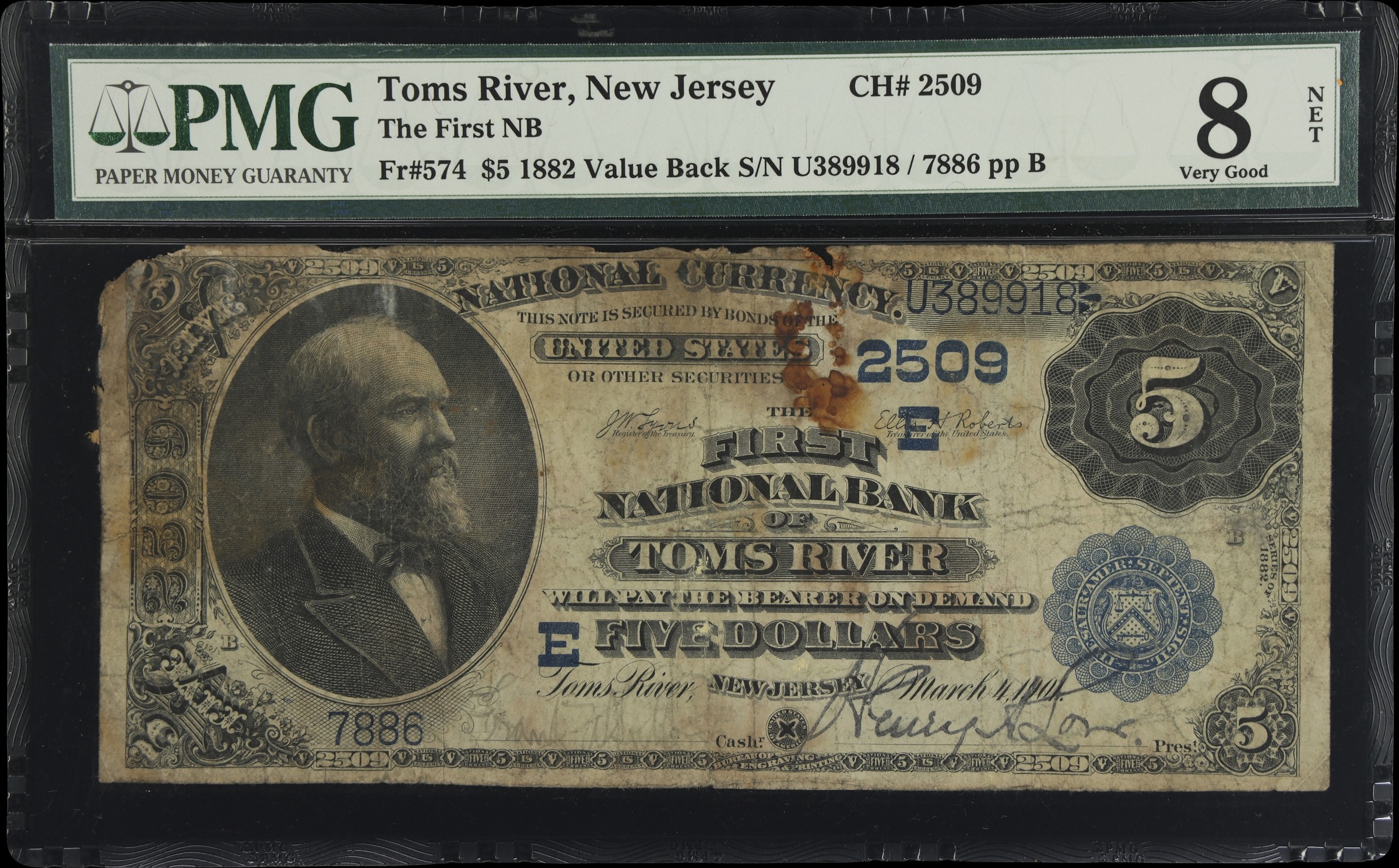 1882 $5  2nd Charter Period, 3rd Issue, Value Back (Fr. 574) thumbnail 5