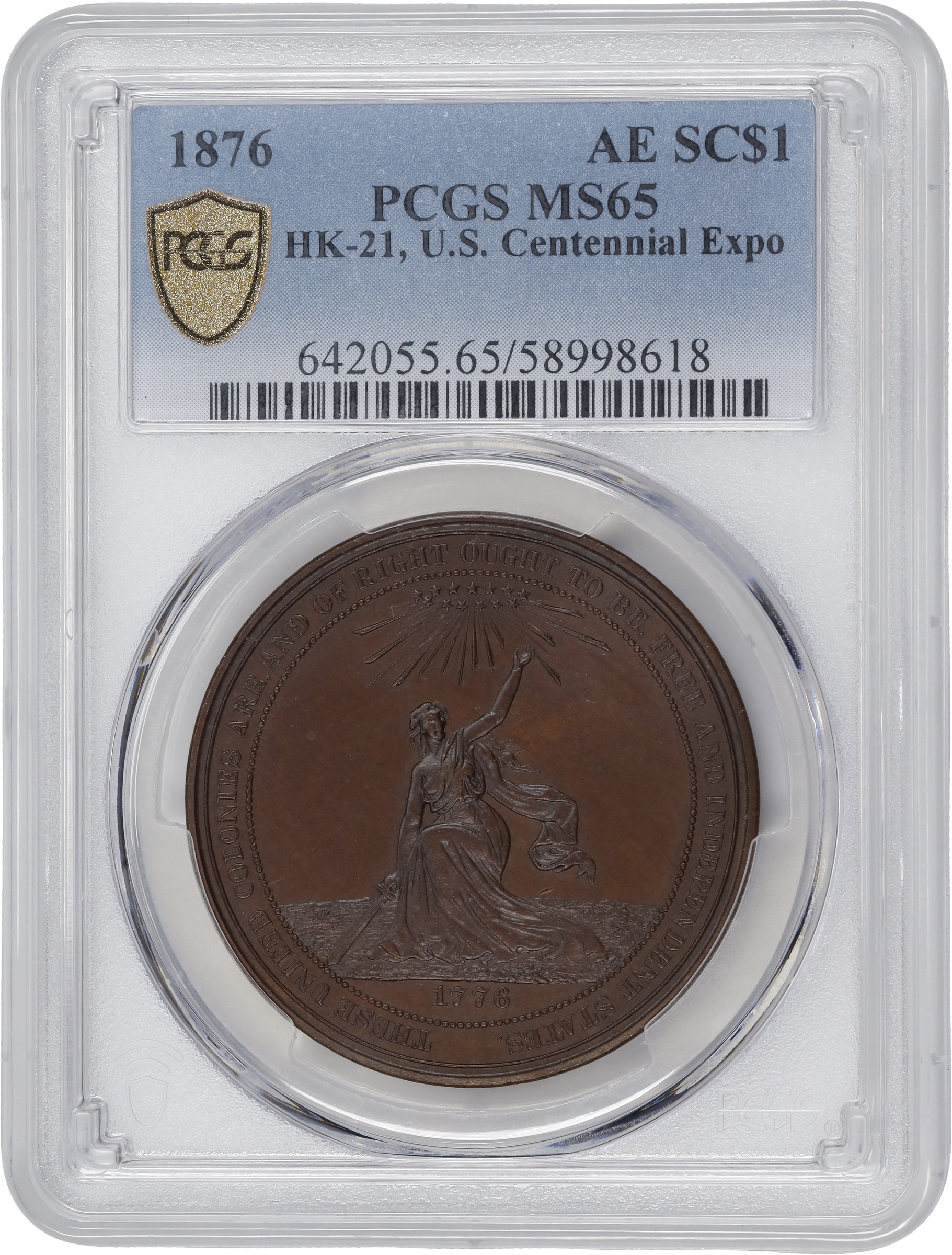 1876 SC$1 U.S. Centennial, Bronze, HK-21 MS thumbnail 12