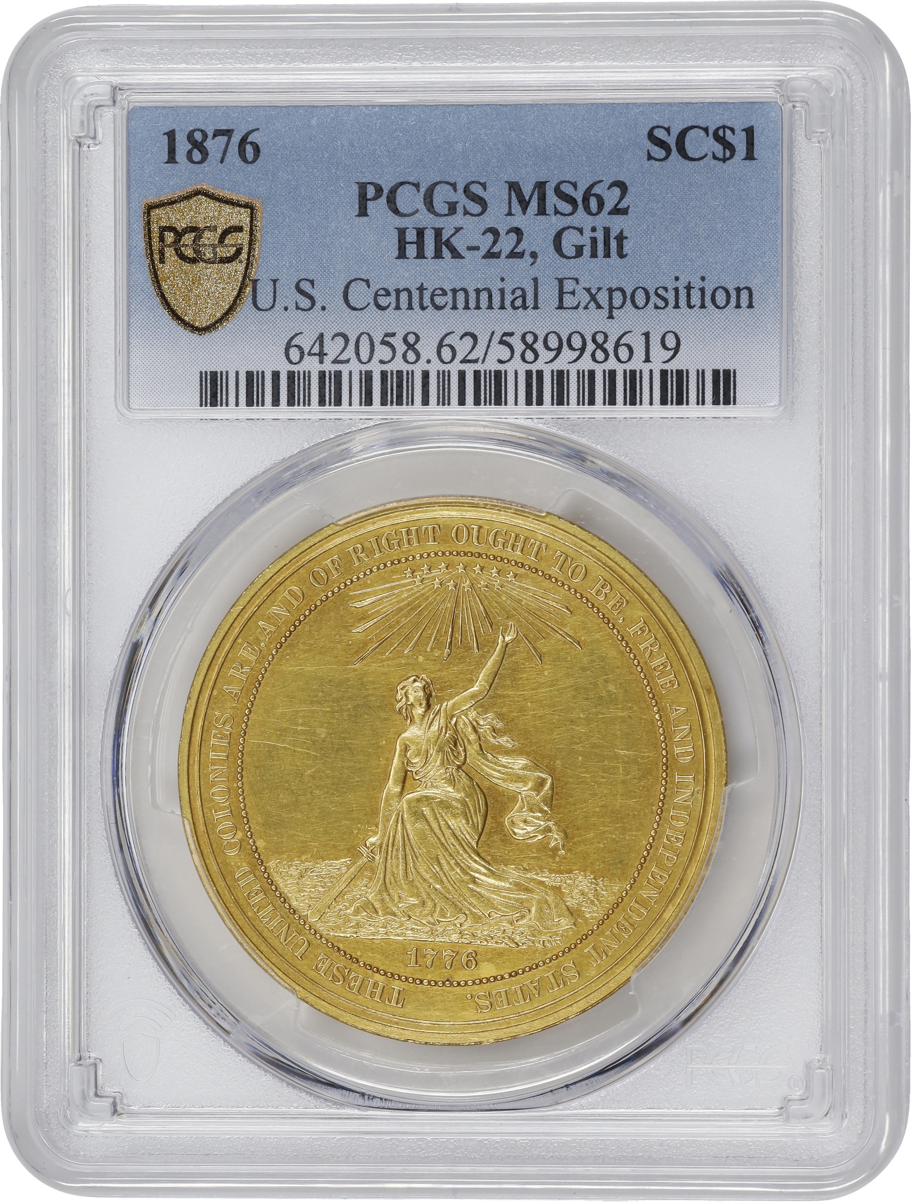 1876 SC$1 U.S. Centennial, Gilt, HK-22 MS thumbnail 8