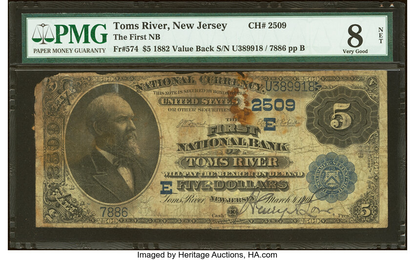 1882 $5  2nd Charter Period, 3rd Issue, Value Back (Fr. 574) thumbnail 4
