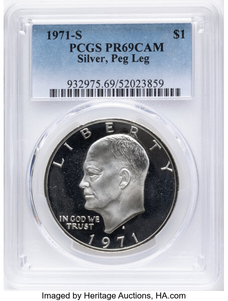 1971-S $1  Silver, Peg Leg, FS-401 PR CAM thumbnail 2