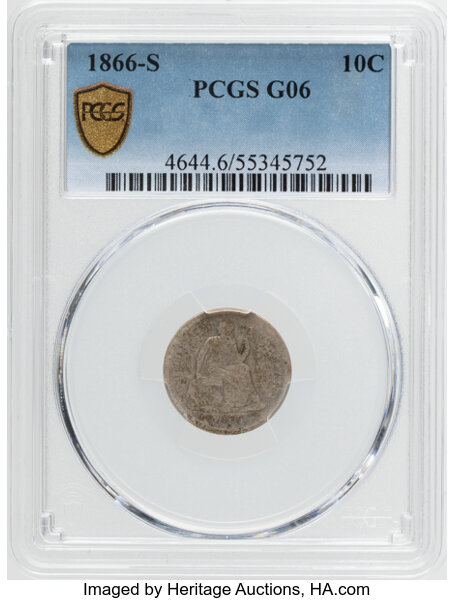 1866-S 10c AG3 CAC thumbnail 22