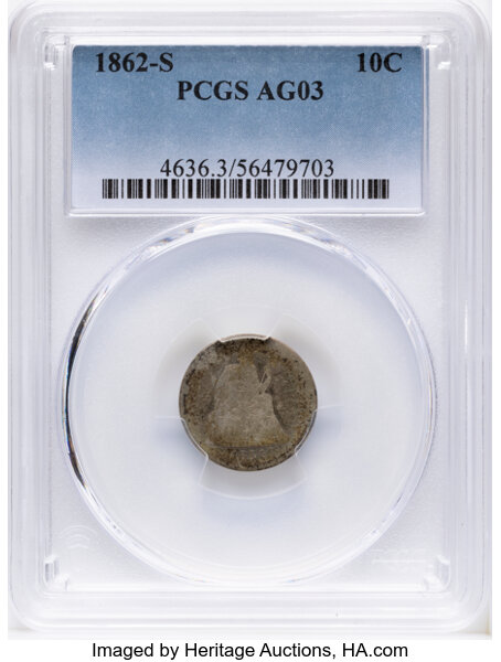 1862-S 10c MS thumbnail 2