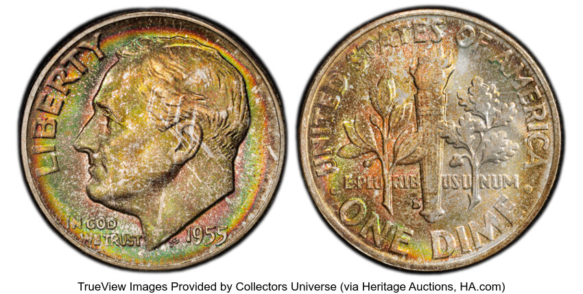 1955-S 10c VF35 CAC thumbnail 3