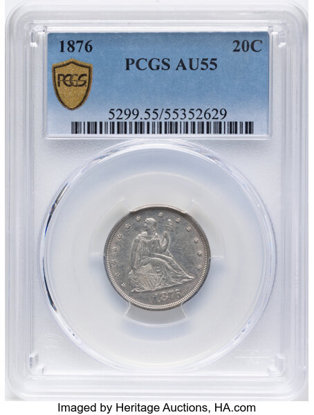 Twenty-Cent Piece 20c Seated Liberty, 1875-1876 [Type] AU55 thumbnail 2