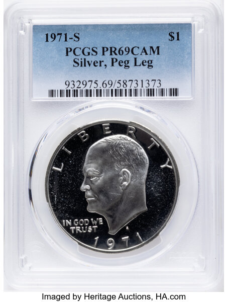 1971-S $1  Silver, Peg Leg, FS-401 PR CAM thumbnail 2