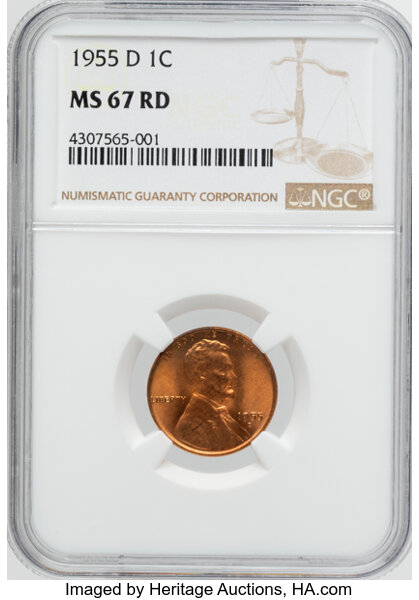 Image for Lincoln Cent 1c Wheat Reverse, 1909-1958 MS RD [Type] MS67 RD