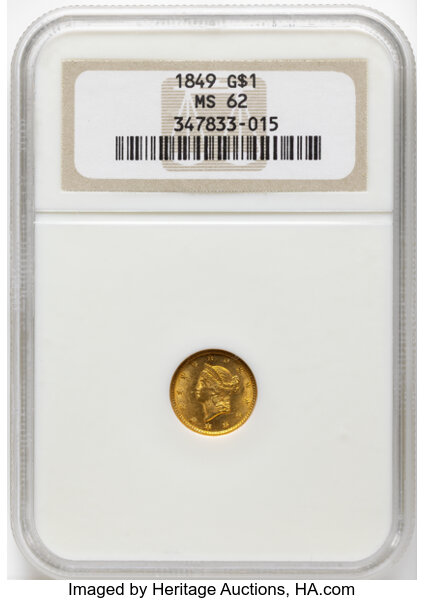 1849 G$1 Open Wreath, With L MS thumbnail 3
