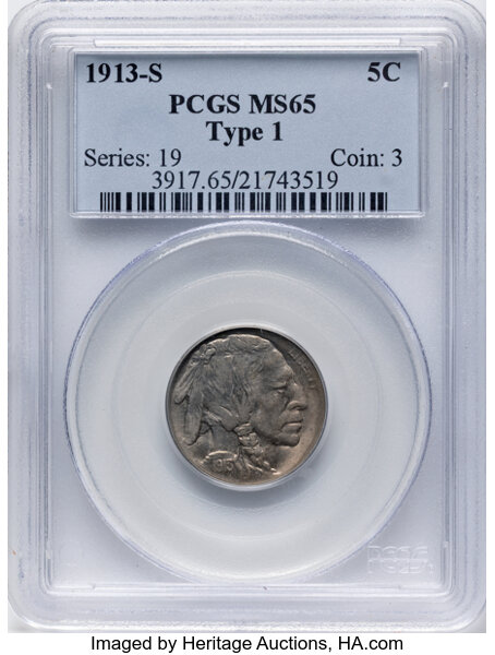 1913-S 5c Buffalo, Type 1 MS thumbnail 3
