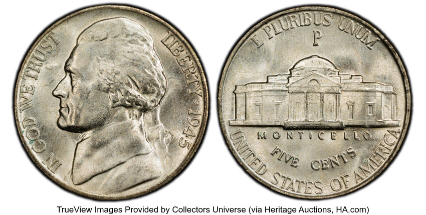 1945-P 5C Silver, Doubled Die Reverse, FS-801 MS thumbnail 3