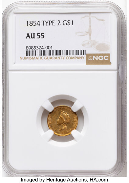 1854 G$1 Type 2 MS63 CAC thumbnail 3