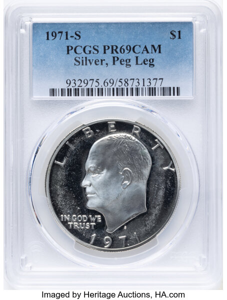 Image for 1971-S $1  Silver, Peg Leg, FS-401 PR CAM PR67 CAM