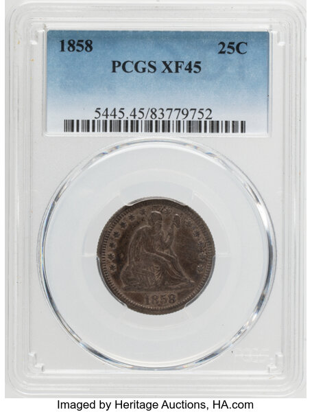 1858 25c F12 CAC thumbnail 3