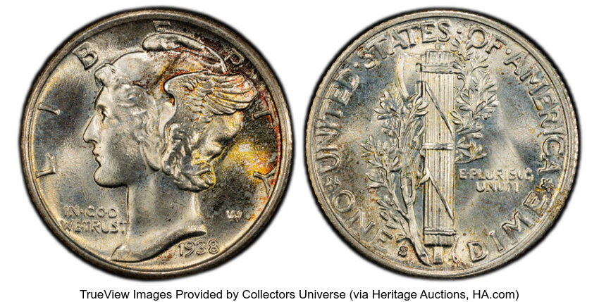 1938-S 10c MS FB MS68 FB CAC thumbnail 2