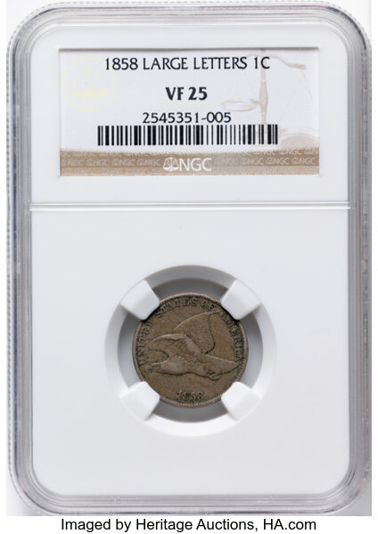 1858 1c Large Letters, Low Leaves, FS-901 MS65 CAC thumbnail 2
